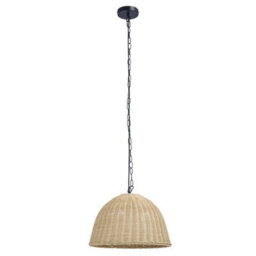Luminosa Lighting Luminosa Cortic 40Cm Dome Pendant Ceiling Light Black, Natural Rattan E27 15W
