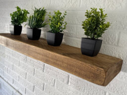 House of Rustic Wooden Floating Shelf Rustic Oak Wall Mounted Solid Wood Industrial Reclaimed Style(L) 65Cm X (W) 22Cm X 6Cm Thick - thumbnail 3
