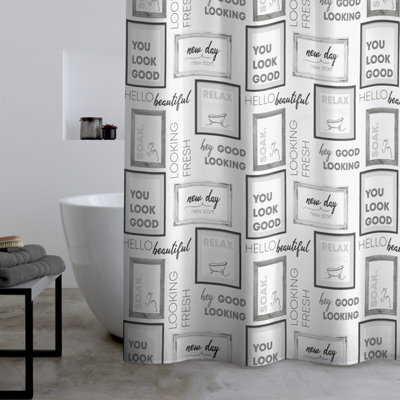 Catherine Lansfield Relax And Unwind 180X180Cm Shower Curtain Grey / Black - image 1