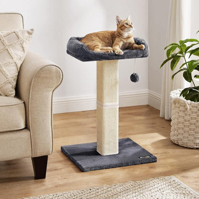 Songmics Feline Scratching Tower, Cat Scratcher With Cozy Perch, Sisal Wrapped Post With Pompom, Dark Grey - image 1