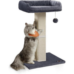 Songmics Feline Scratching Tower, Cat Scratcher With Cozy Perch, Sisal Wrapped Post With Pompom, Dark Grey - thumbnail 9