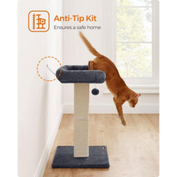 Songmics Feline Scratching Tower, Cat Scratcher With Cozy Perch, Sisal Wrapped Post With Pompom, Dark Grey - thumbnail 8