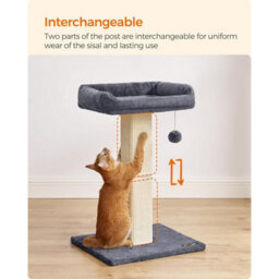 Songmics Feline Scratching Tower, Cat Scratcher With Cozy Perch, Sisal Wrapped Post With Pompom, Dark Grey - thumbnail 4