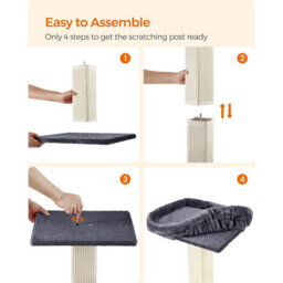 Songmics Feline Scratching Tower, Cat Scratcher With Cozy Perch, Sisal Wrapped Post With Pompom, Dark Grey - thumbnail 7