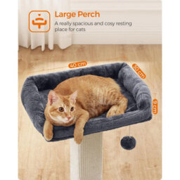 Songmics Feline Scratching Tower, Cat Scratcher With Cozy Perch, Sisal Wrapped Post With Pompom, Dark Grey - thumbnail 3