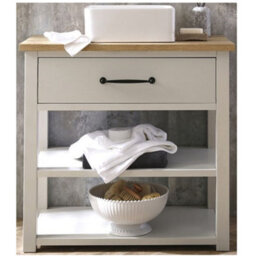 Homestylestore Antique White And Oak 840mm Bathroom Cloakroom Vanity Unit With Square Countertop Basin And Black T Bar Handles - thumbnail 1