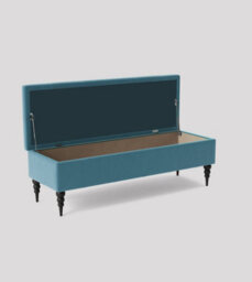 90Cm Safar Ottoman Bench With Storage And Turned Wooden Legs- Plush Velvet Shoes Bench - Duck Egg Chesterfield Storage Bench - thumbnail 2