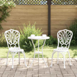 Berkfield Modern Garden Bistro Set 3 Pcs White Aluminium - thumbnail 2