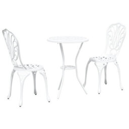 Berkfield Modern Garden Bistro Set 3 Pcs White Aluminium - thumbnail 1