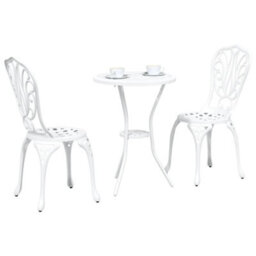 Berkfield Modern Garden Bistro Set 3 Pcs White Aluminium - thumbnail 3