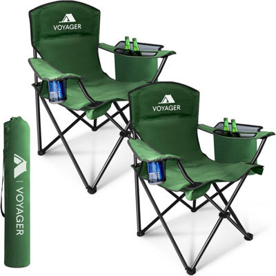Voyager Folding Camping Chairs 2 Pack With Cooler Bag, Lightweight Q195 Steel Frame, 600D Oxford Fabric, Portable - Green - image 1