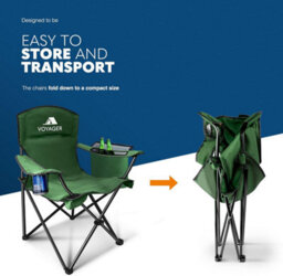 Voyager Folding Camping Chairs 2 Pack With Cooler Bag, Lightweight Q195 Steel Frame, 600D Oxford Fabric, Portable - Green - thumbnail 7
