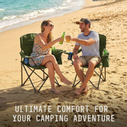 Voyager Folding Camping Chairs 2 Pack With Cooler Bag, Lightweight Q195 Steel Frame, 600D Oxford Fabric, Portable - Green - thumbnail 8
