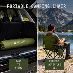Voyager Folding Camping Chairs 2 Pack With Cooler Bag, Lightweight Q195 Steel Frame, 600D Oxford Fabric, Portable - Green - thumbnail 9