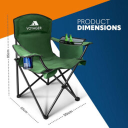 Voyager Folding Camping Chairs 2 Pack With Cooler Bag, Lightweight Q195 Steel Frame, 600D Oxford Fabric, Portable - Green - thumbnail 3