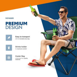 Voyager Folding Camping Chairs 2 Pack With Cooler Bag, Lightweight Q195 Steel Frame, 600D Oxford Fabric, Portable - Green - thumbnail 4