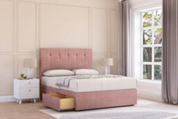 "Sloomy Highbury Pink Plush Divan Bed Base 2 Drawers Foot-End - 26"" Strutted Headboard 4' Small Double" - thumbnail 2