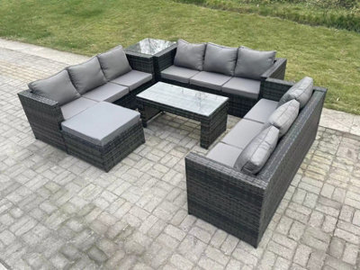 Fimous Outdoor Rattan Garden Furniture Lounge Sofa Set With Oblong Rectagular Coffee Table Big Footstool And Side Table - image 1