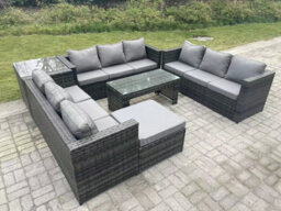 Fimous Outdoor Rattan Garden Furniture Lounge Sofa Set With Oblong Rectagular Coffee Table Big Footstool And Side Table - thumbnail 3
