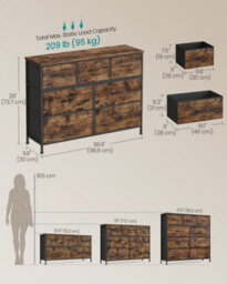 LEDREM Drawer Dresser, Chest Of Drawers, 7 Non-Woven Fabric Drawers, For Bedroom, Closet, Rustic Brown And Black - thumbnail 5