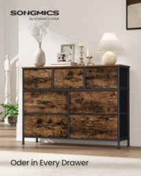 Songmics Drawer Dresser, Chest Of Drawers, 7 Non-Woven Fabric Drawers, For Bedroom, Closet, Rustic Brown And Black
