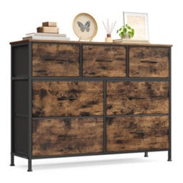 LEDREM Drawer Dresser, Chest Of Drawers, 7 Non-Woven Fabric Drawers, For Bedroom, Closet, Rustic Brown And Black - thumbnail 2