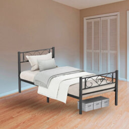 Songmics Single Bed Frame, Metal Bed Frame, For Single Mattress, Easy Assembly, For Small Spaces, Guest Room, Black - thumbnail 1