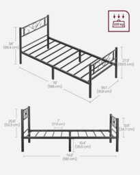 Songmics Single Bed Frame, Metal Bed Frame, For Single Mattress, Easy Assembly, For Small Spaces, Guest Room, Black - thumbnail 2