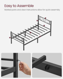 Songmics Single Bed Frame, Metal Bed Frame, For Single Mattress, Easy Assembly, For Small Spaces, Guest Room, Black - thumbnail 7
