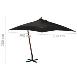 Berkfield Sturdy Hanging Parasol With Pole Black 3X3 M Solid Fir Wood - thumbnail 8