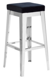 Orsina Silver Bar Stool For Patio-Black Velvet Counter Seat For Kitchen-Stainless Steel Bar Seat-Breakfast Stool - thumbnail 2