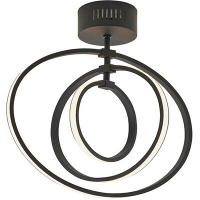Led Semi Flush Ceiling Light 21W Warm White Matt Black Hoop Ring Feature Strip - image 1