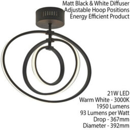 Led Semi Flush Ceiling Light 21W Warm White Matt Black Hoop Ring Feature Strip - thumbnail 2