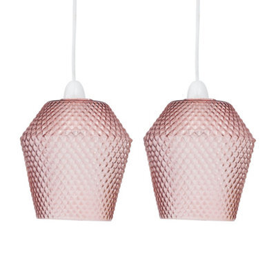 First Choice Lighting Set Of 2 Porter - Pink Textured Glass Easy Fit Pendant Shades - image 1