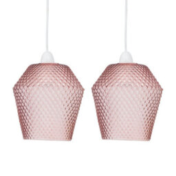 First Choice Lighting Set Of 2 Porter - Pink Textured Glass Easy Fit Pendant Shades