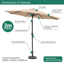 Gardenkraft 14029 2M Beige Outdoor Garden Parasol - thumbnail 2
