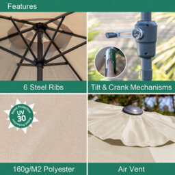 Gardenkraft 14029 2M Beige Outdoor Garden Parasol - thumbnail 3