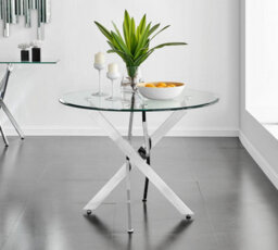 Furniturebox Uk Novara 100Cm Round Dining Table And 4 Grey Velvet Milan Black Leg Chairs - thumbnail 3
