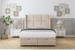 "Comfort Charlie Sand Naples Ottoman Bed Base With 54"" Wingback Headboard 6' Super King"