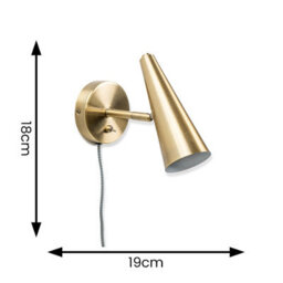 Valuelights Pair Of - Plug In Brushed Antique Brass Cone Easy Fit Wall Lights With Adjustable Head - Bulbs Included - thumbnail 5