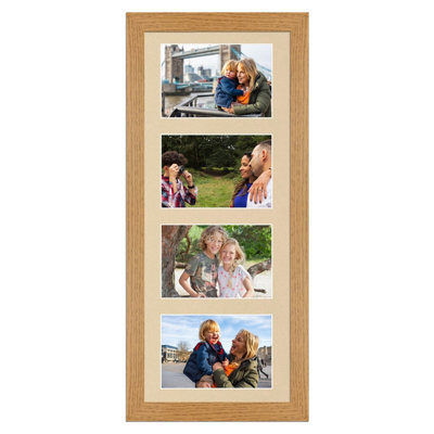 AK Frames 50X20Cm Oak Modern Multi Photo Frame With Ivory Mount - Holds 4 Apertures (4X) 6X4 Photos - image 1