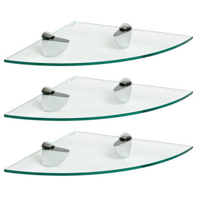 Harbour Housewares 3X Floating Glass Corner Shelves - 30Cm - Silver Brackets - Bathroom Shower Storage Vanity Display Unit Shelf - image 1