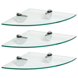 Harbour Housewares 3X Floating Glass Corner Shelves - 30Cm - Silver Brackets - Bathroom Shower Storage Vanity Display Unit Shelf - thumbnail 1