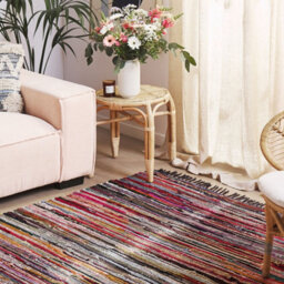 Wyld And Coco Handmade Cotton Area Rug 140 X 200 Cm - Dark Multicolour Striped With Fringe - thumbnail 2