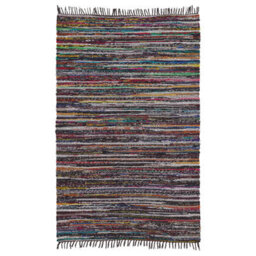 Wyld And Coco Handmade Cotton Area Rug 140 X 200 Cm - Dark Multicolour Striped With Fringe - thumbnail 1