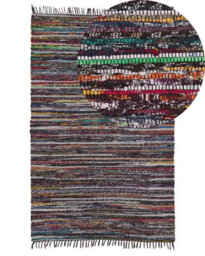 Wyld And Coco Handmade Cotton Area Rug 140 X 200 Cm - Dark Multicolour Striped With Fringe - thumbnail 3
