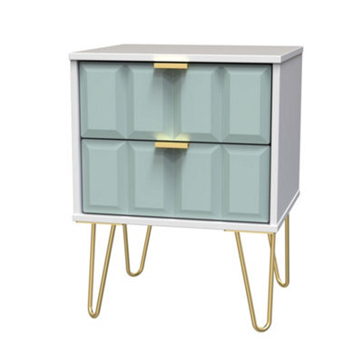 Bologna Ready Assembled Matt Duck Egg & White No Effect 2 Drawer Wide Bedside Chest (H)505mm (W)395mm (D)415mm - image 1