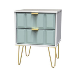 Bologna Ready Assembled Matt Duck Egg & White No Effect 2 Drawer Wide Bedside Chest (H)505mm (W)395mm (D)415mm - thumbnail 1