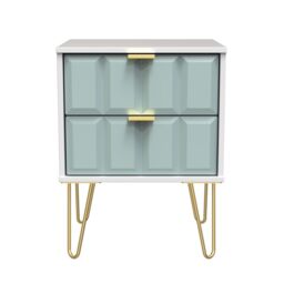 Bologna Ready Assembled Matt Duck Egg & White No Effect 2 Drawer Wide Bedside Chest (H)505mm (W)395mm (D)415mm - thumbnail 2