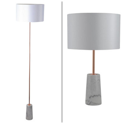 First Choice Lighting Phoenix - White Marble Copper Combination Floor And Table Lamp With Shade - image 1